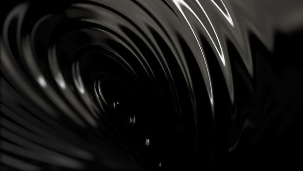 3d illustration of a wavy  black substance like oil. Light reflections. Shallow depth of fields.