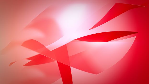 Abstract 3d illustration with bended planes on a red background.