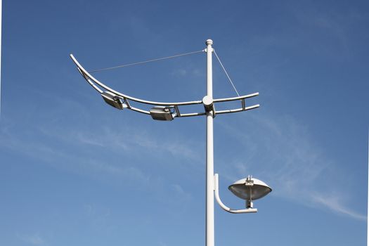 A Sturdy metal frame with three floodlights