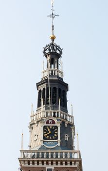 beautiful steeple, with a blue sky background 