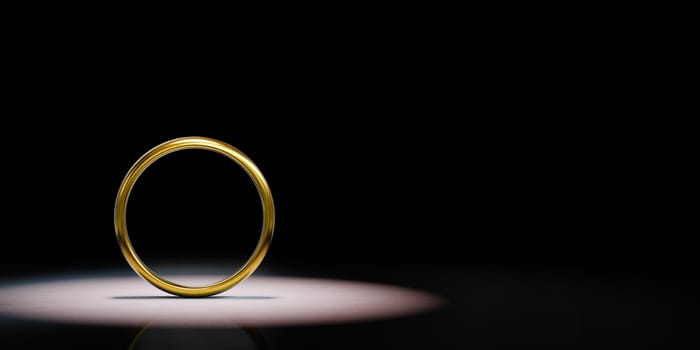 One Single Golden Ring Frame Spotlighted on Black Background with Copy Space 3D Illustration