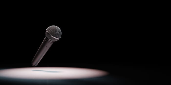 Metallic Microphone Spotlighted on Black Background with Copy Space 3D Illustration
