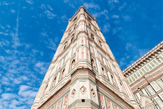 Giotto's Campanile historical Old Town of Florence, as seen from the top of Brunelleschi's Dome of the Florence Cathedral. Florence, Tuscany, Italy.