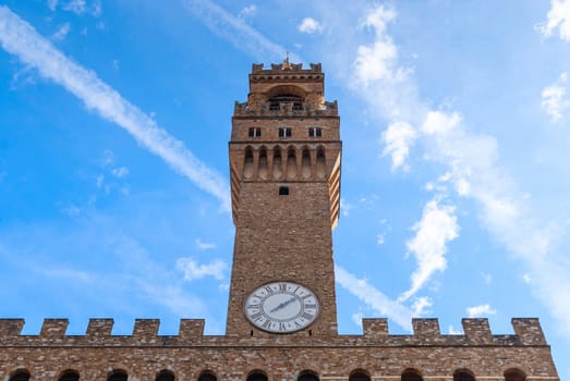 The Palazzo Vecchio Old Palace a Massive Romanesque Fortress Palace, is the Town Hall of Florence, Italy