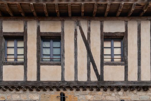 Carcassonne city timbered house in medieval town france