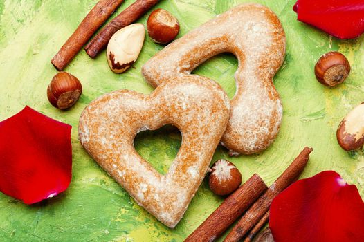 Baking heart shaped cookies for valentine day