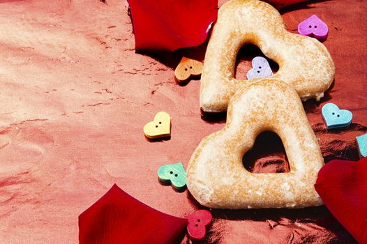 Baking heart shaped cookies for valentine day