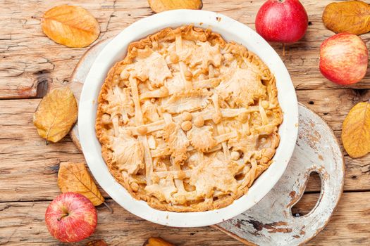 Autumn homemade pie with ripe apples.American pie.