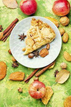 Autumn homemade pie with ripe apples.American pie.