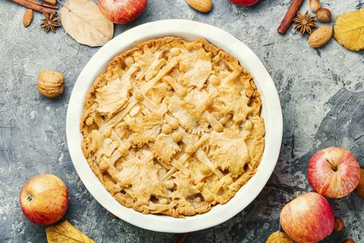 Autumn homemade pie with ripe apples.American pie.