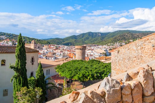 Tossa de mar, Costa Brava, Spain: Old Town with blue sky.