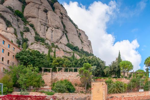 Santa Maria de Montserrat Abbey in Monistrol de Montserrat, Catalonia, Spain. Famous for the Virgin of Montserrat.