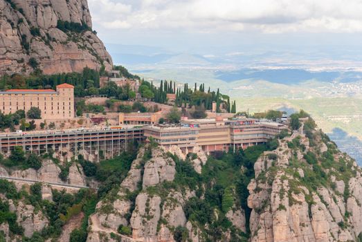 Santa Maria de Montserrat Abbey in Monistrol de Montserrat, Catalonia, Spain. Famous for the Virgin of Montserrat.