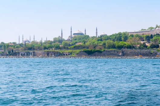 Topkapi palace, Blue mosque and Hagia Sophia before marmara sea Istanbul Turkey