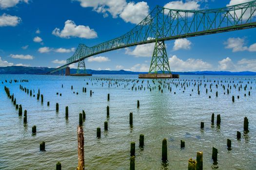 Green steel bridge in Astoria Oregon