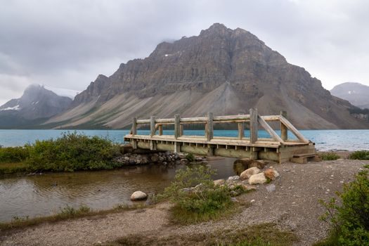 Beautiful Bow Lake on a cloudy day, Icefield Parkway, Banff National Park, Alberta, Canada