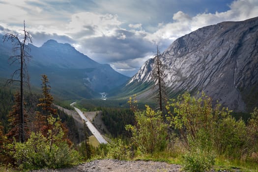 Panoramic image of the Icefield Parkway, Jasper National Park, Alberta, Canada