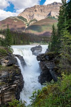 Panoramic image of the Athabasca Falls, beautiful place close to the Icefields Parkway, Jasper National Park, Alberta, Canada