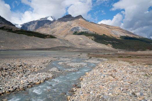 Panoramic image of the Columbia Icefield, Icefield Parkway, Jasper National Park, Alberta, Canada