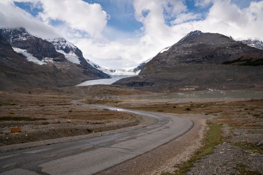 Panoramic image of the Columbia Icefield, Icefield Parkway, Jasper National Park, Alberta, Canada