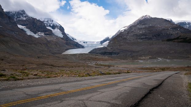 Panoramic image of the Columbia Icefield, Icefield Parkway, Jasper National Park, Alberta, Canada