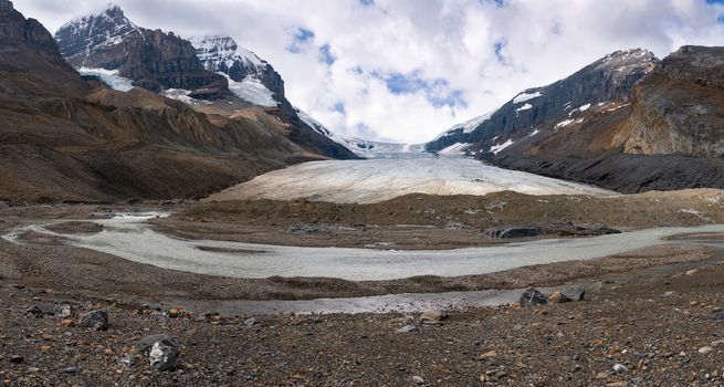 Panoramic image of the Columbia Icefield, Icefield Parkway, Jasper National Park, Alberta, Canada