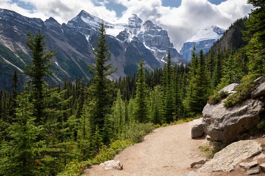Hiking trail within the Rocky Mountains close to Lake Louise, Banff National Park, Alberta, Canada