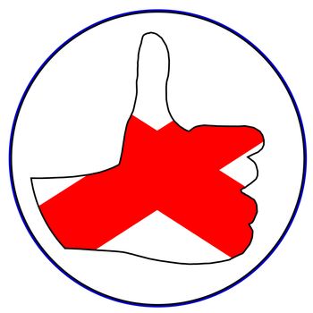 An Alabama Flag hand giving the thumbs up sign all over a white background