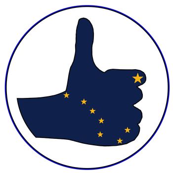 An Alaska Flag hand giving the thumbs up sign all over a white background