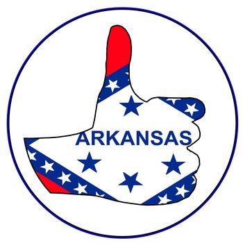 An Arkansas Flag hand giving the thumbs up sign all over a white background