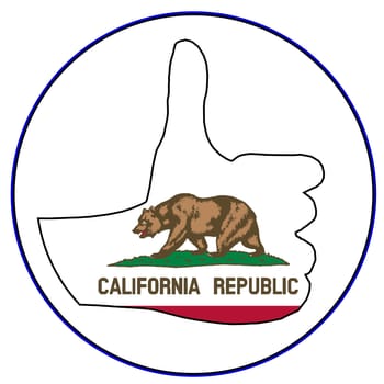 A California Flag hand giving the thumbs up sign all over a white background