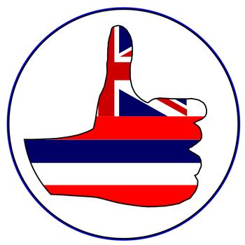 Hawaii Flag hand giving the thumbs up sign all over a white background