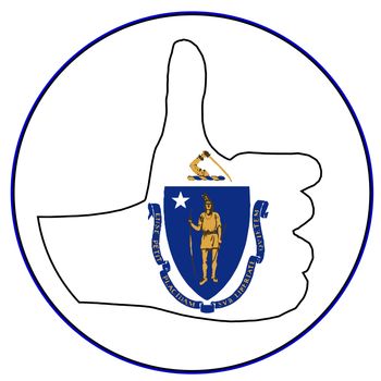 Massachusetts Flag hand giving the thumbs up sign all over a white background