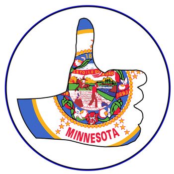 Minnesota Flag hand giving the thumbs up sign all over a white background