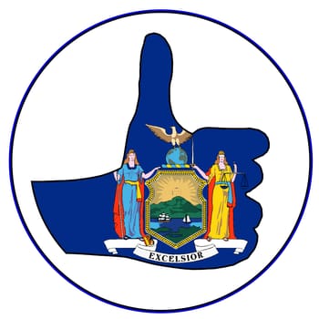 New York State Flag hand giving the thumbs up sign all over a white background