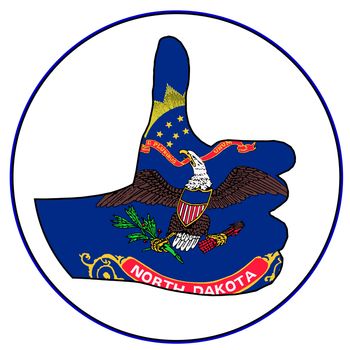 North Dakota Flag hand giving the thumbs up sign all over a white background