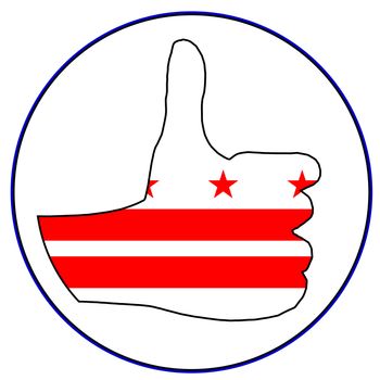 Washington DC Flag hand giving the thumbs up sign all over a white background