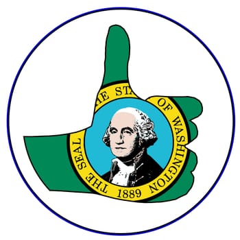 A Washington Flag hand giving the thumbs up sign all over a white background