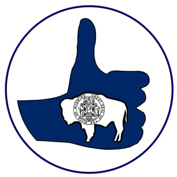 Wyoming Flag hand giving the thumbs up sign all over a white background
