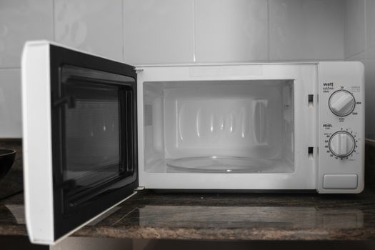 Microwave in a kitchen for cooking or heating a dish