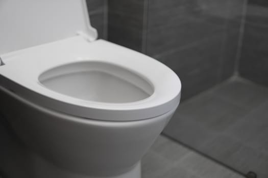 White toilet in modern home. White toilet bowl in bathroom