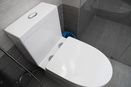 White toilet in modern home. White toilet bowl in bathroom