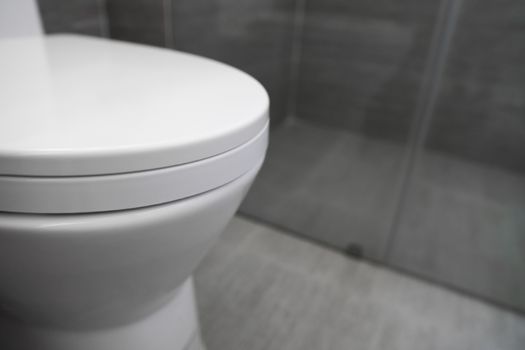 White toilet in modern home. White toilet bowl in bathroom