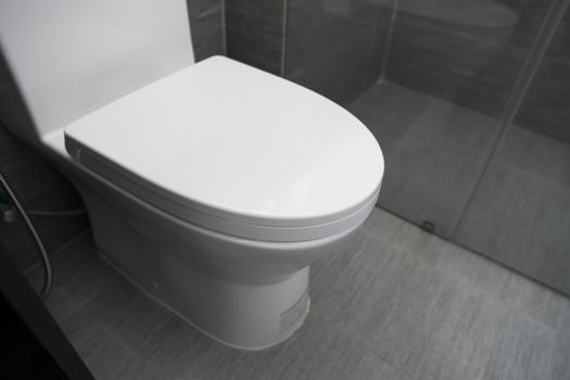 White toilet in modern home. White toilet bowl in bathroom