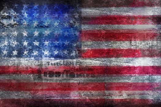 Grunge US flag on stone background closeup