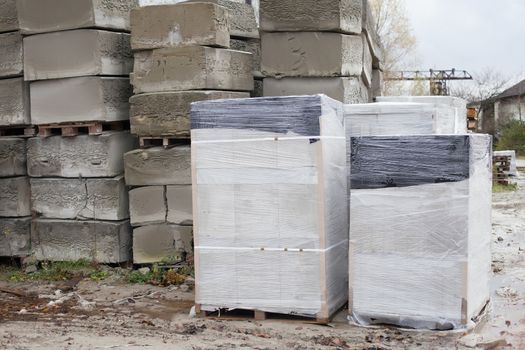 Foam concrete blocks production. Lightweight construction brick. Lightweight foamed gypsum block