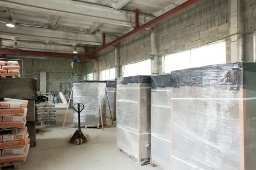 Foam concrete blocks production. Lightweight construction brick. Lightweight foamed gypsum block