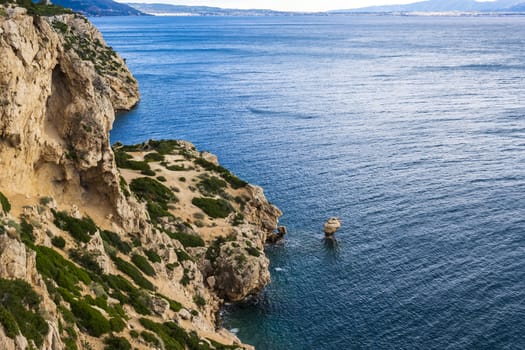 Sea rock near Cape Melagkavi also known as Cape Ireon Light at Greece