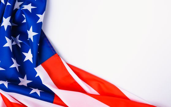 Martin luther king day, flat lay top view, American flag on white background with copy space for your text