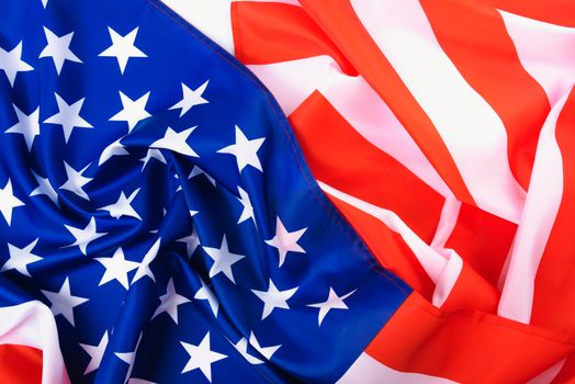 Martin luther king day, flat lay top view, American flag background with copy space for your text